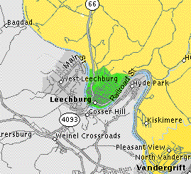 Close-up of greater Leechburg area